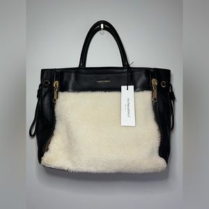 ✨NWT✨Via Repubblica. Genuine Shearling/Leather Black Cream Shoulder Handbag.